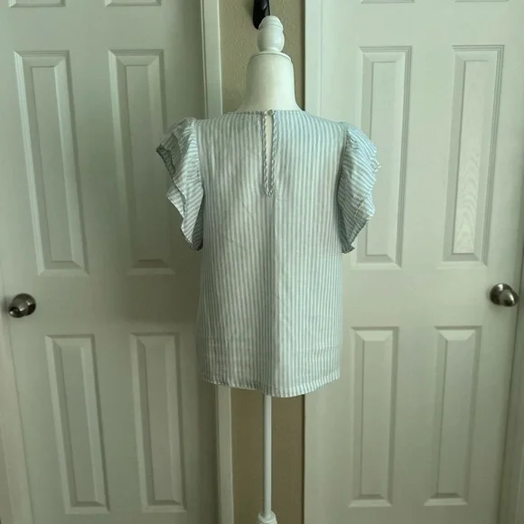 A New Day Stripped Blue/White Ruffled Sleeves Blouse Size: Small - Picture 5 of 7